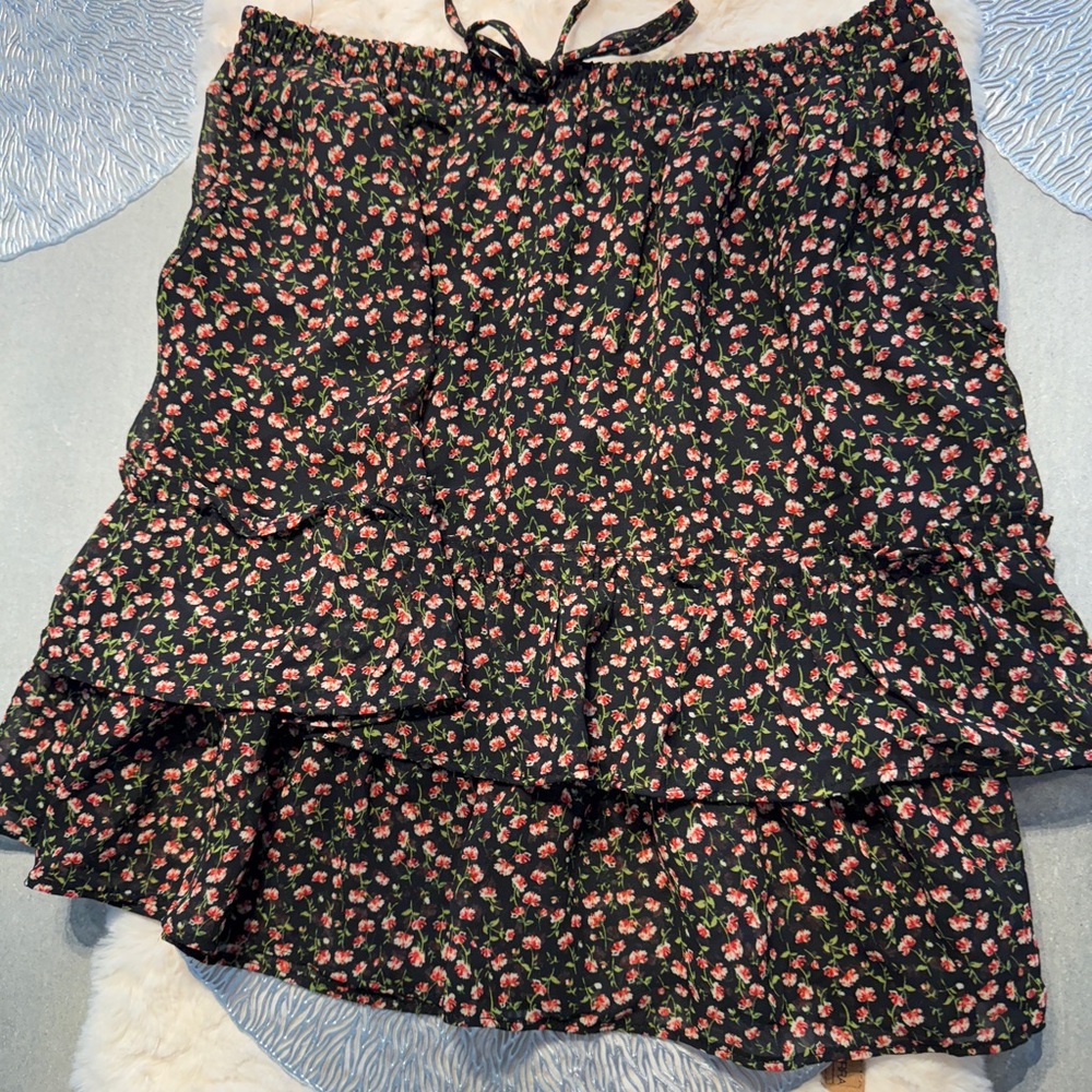 Sienna Sky Black Floral Bohemian Mini Skirt- Medium